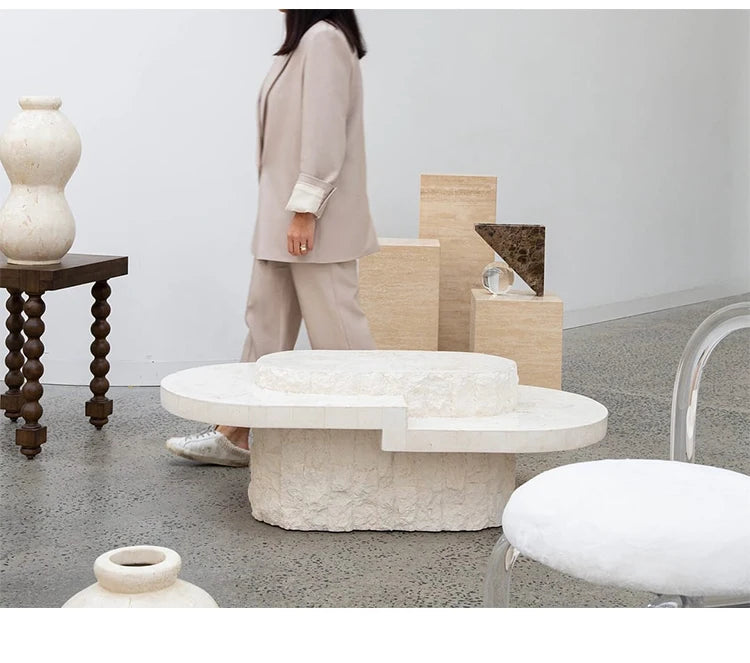 Any Size Custom Roman Wabi Sabi Oval Table Stone Look Fiberglass Boutique Showroom Heat Scratch Resistant Artistic Shape Customi