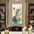Printed Poster Nordic Canvas Wood Scroll Painting Chinese Flower Bamboo Orchid Wall Art for Gift Home Wall Hanging Room Decor