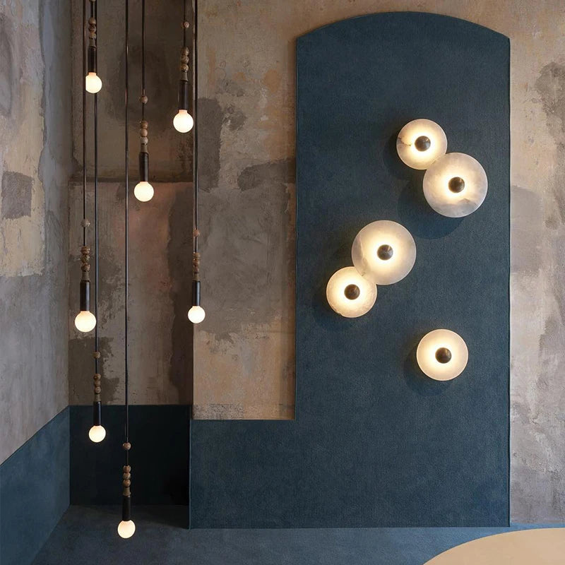 Nordic Modern Designer Minimalist Marble Circular Wall Lamp Corridor Study Bedroom Bedside Led Lights Tv Background  Decor