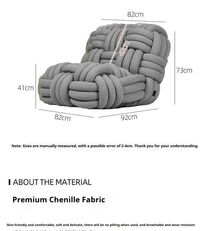 Any Size Custom Nordic Knit Lounge Chair Handwoven Chenille Fabric High Resilience Foam Comfortable Minimalist Living Room Leisu