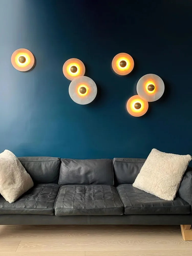 Nordic Modern Designer Minimalist Marble Circular Wall Lamp Corridor Study Bedroom Bedside Led Lights Tv Background  Decor