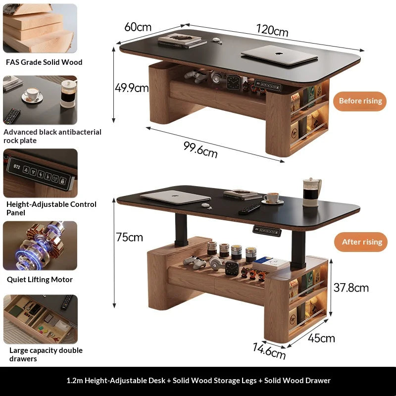 Any Size Custom Nordic Style Electric Lift Coffee Table Sturdy Durable Living Room Home Luxury Multi Functional Tea Table Furnit