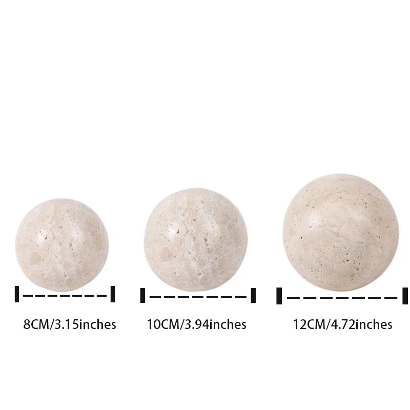 Wabi-Sabi Travertine Marble Sphere, Hand-Polished Natural Stone Ball Decor for Living Room, Entryway, office, Hotel Organic