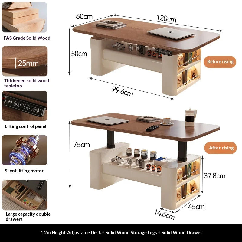 Any Size Custom Nordic Style Electric Lift Coffee Table Sturdy Durable Living Room Home Luxury Multi Functional Tea Table Furnit