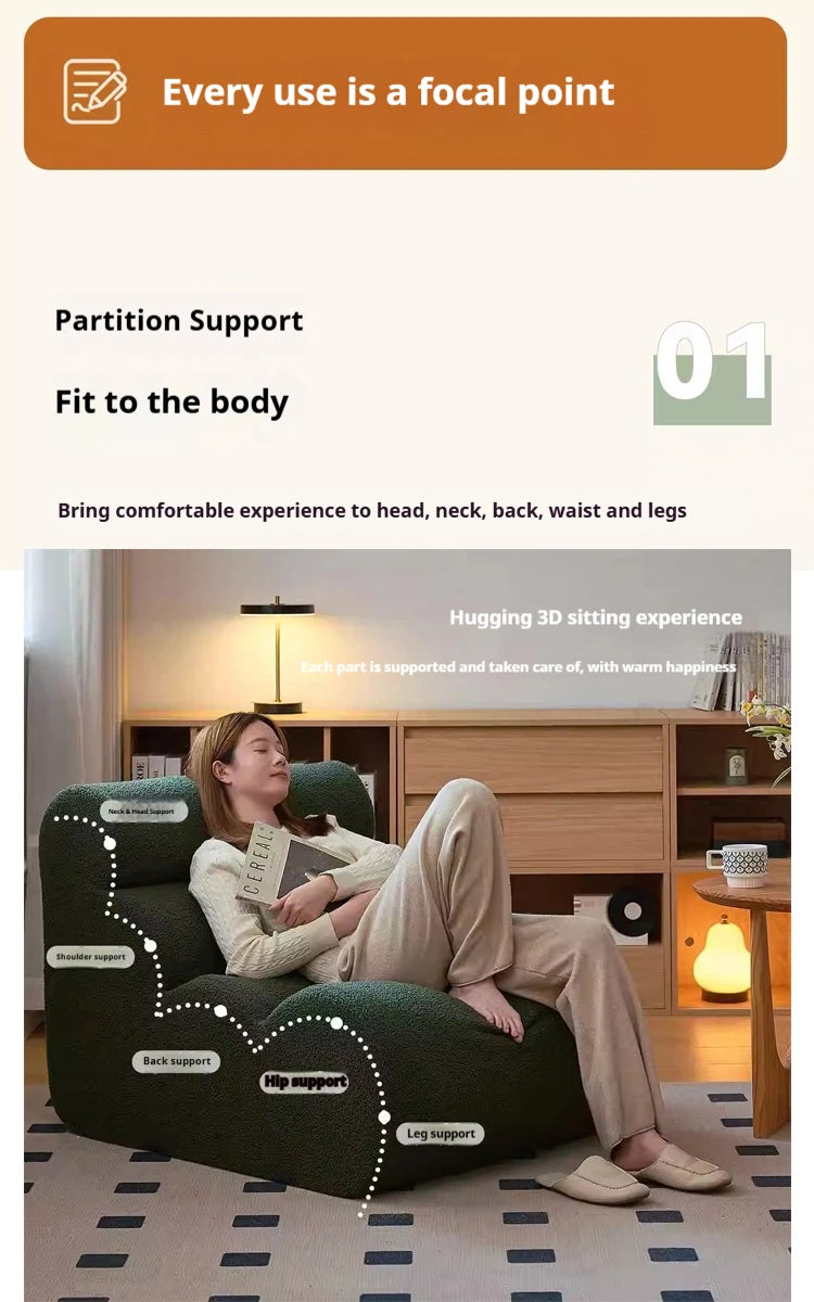 Vacuum Compressed Caterpillar Chair, Mid-Century Hugging 3D Seat with 5-Zone Support, High-Elasticity Sherpa Foam, Small Space