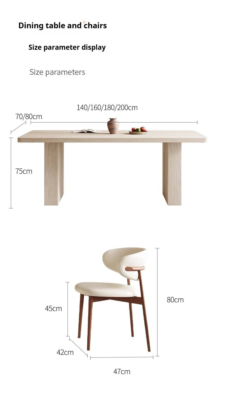 Luxury Travertine Pattern Stone Dining Table, Cream Mid-Century Style for Small Space, Stain & Heat Resistant, Customizable
