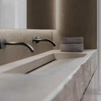 Any Size Custom Wall Mounted Washbasin Rough Travertine Countertop Concealed Drain Textured Basin Artificial Stone Countertop Ba