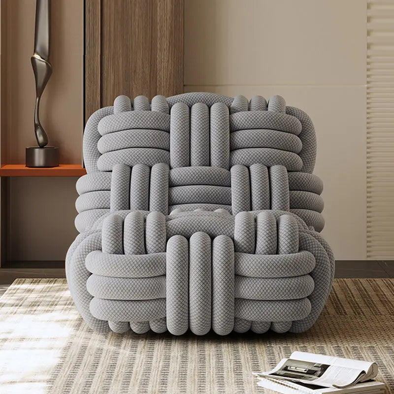 Any Size Custom Nordic Knit Lounge Chair Handwoven Chenille Fabric High Resilience Foam Comfortable Minimalist Living Room Leisu