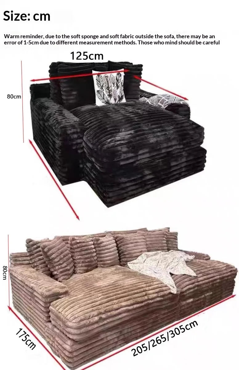Any Size Custom Oversized Corduroy Rabbit Fur Sofa Customizable Integrated Sponge Sit Lie Eco Friendly Filling Vacuum Packed Liv