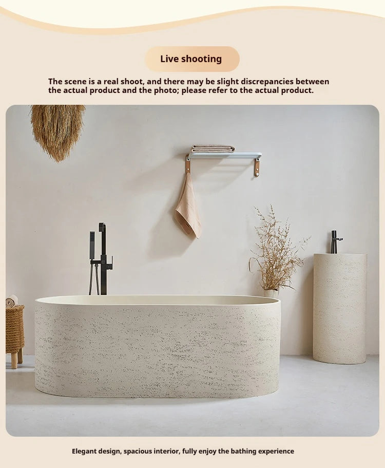 Any Size Custom Japanese Wabi Sabi Cultured Stone Bathtub Artistic Freestanding Soaking Tub Heat Retention Easy Clean Body Conto
