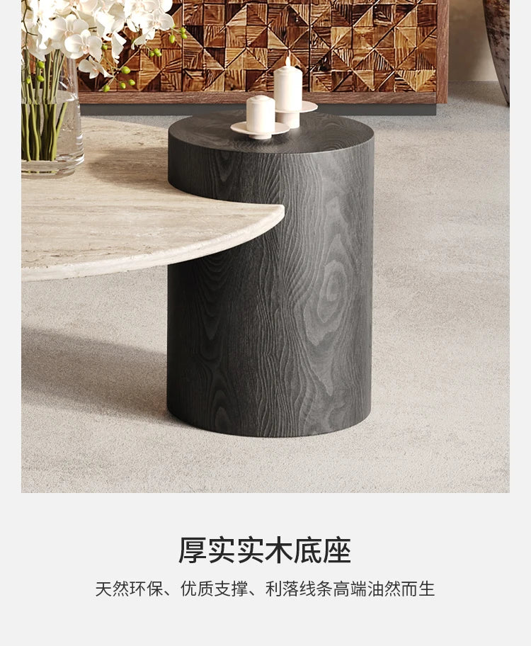 Stone Italian Side Table Nordic Natural Travertine Unique Wood Coffee Table Round Stone Designer Stolik Kawowy Home Furniture