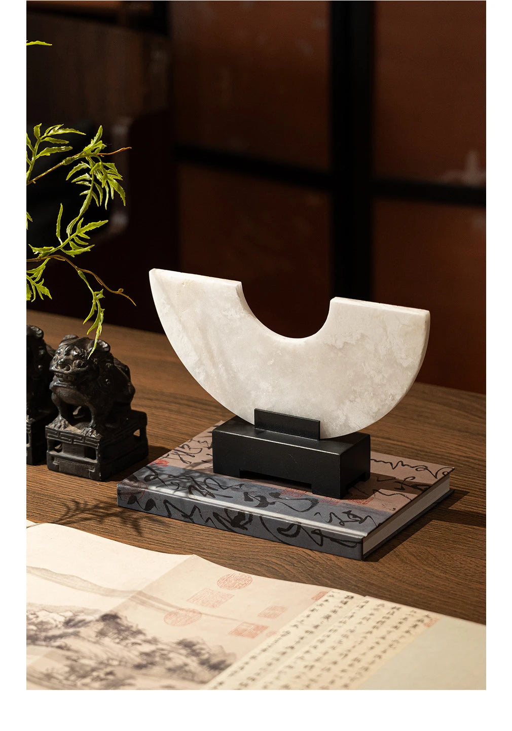 Imitate Jade Marble Semi-circular Ornaments Desk Decoration Natural Stone Sculpture Creative Crafts Room Aesthetic Decor