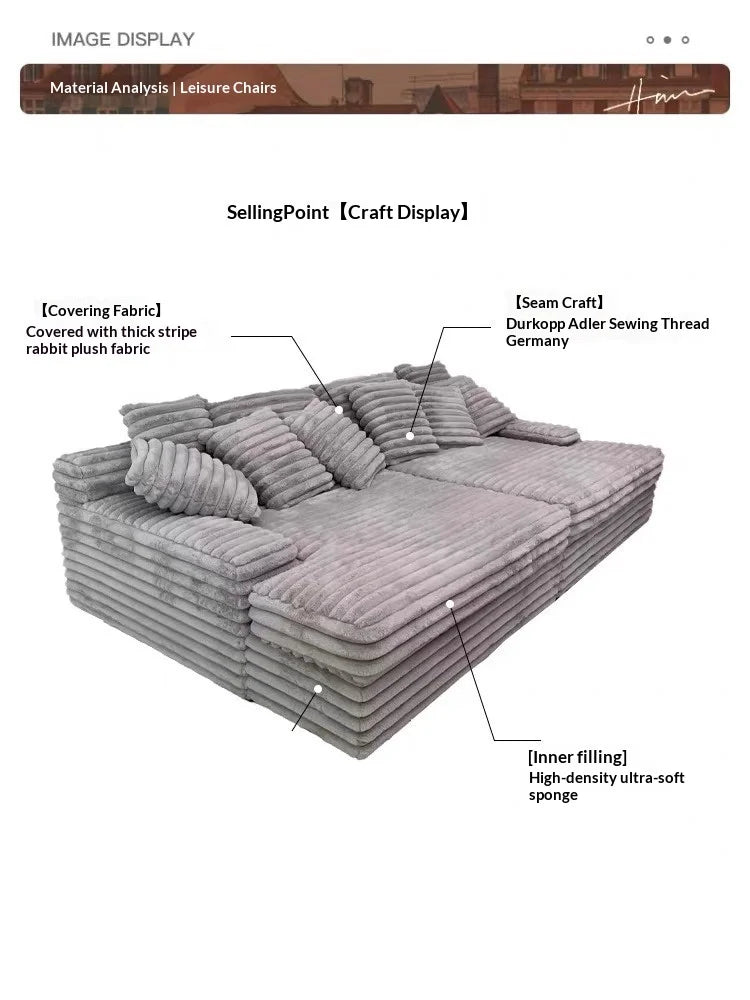 Any Size Custom Oversized Corduroy Rabbit Fur Sofa Customizable Integrated Sponge Sit Lie Eco Friendly Filling Vacuum Packed Liv