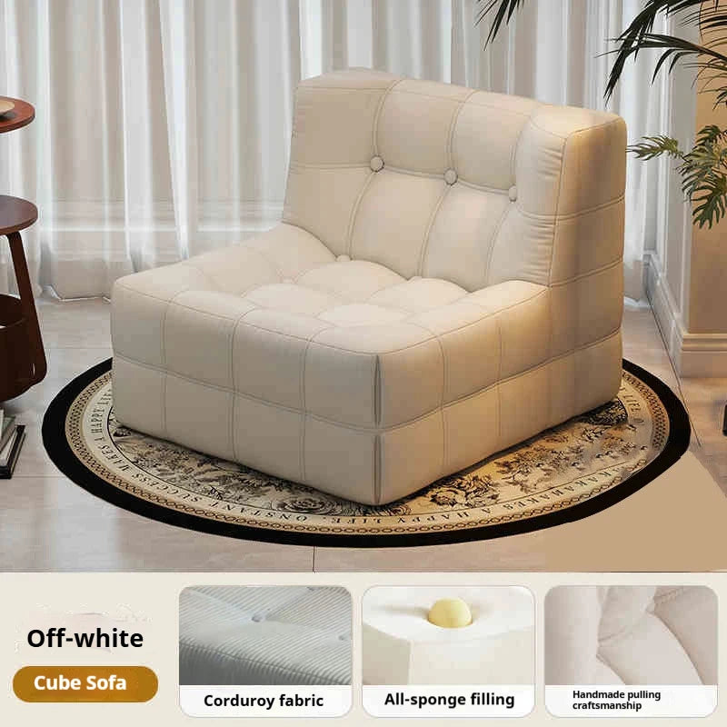 Retro Waffle Texture Chaise Lounge, Chenille Compression Sofa Single Seater, High Resilience & Durable, Modern Luxury Design
