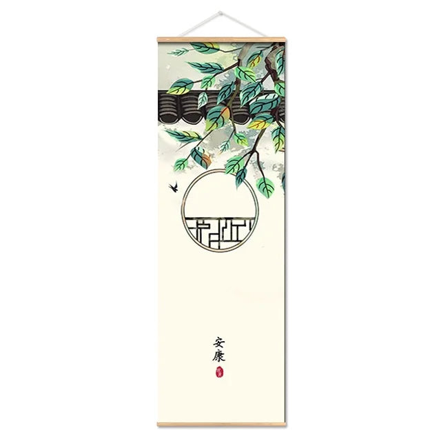 Chinese Style Green Plants Canvas Scroll Painting Poster Canvas Prints Living Room Home Decoration Wall Art Painting Gift