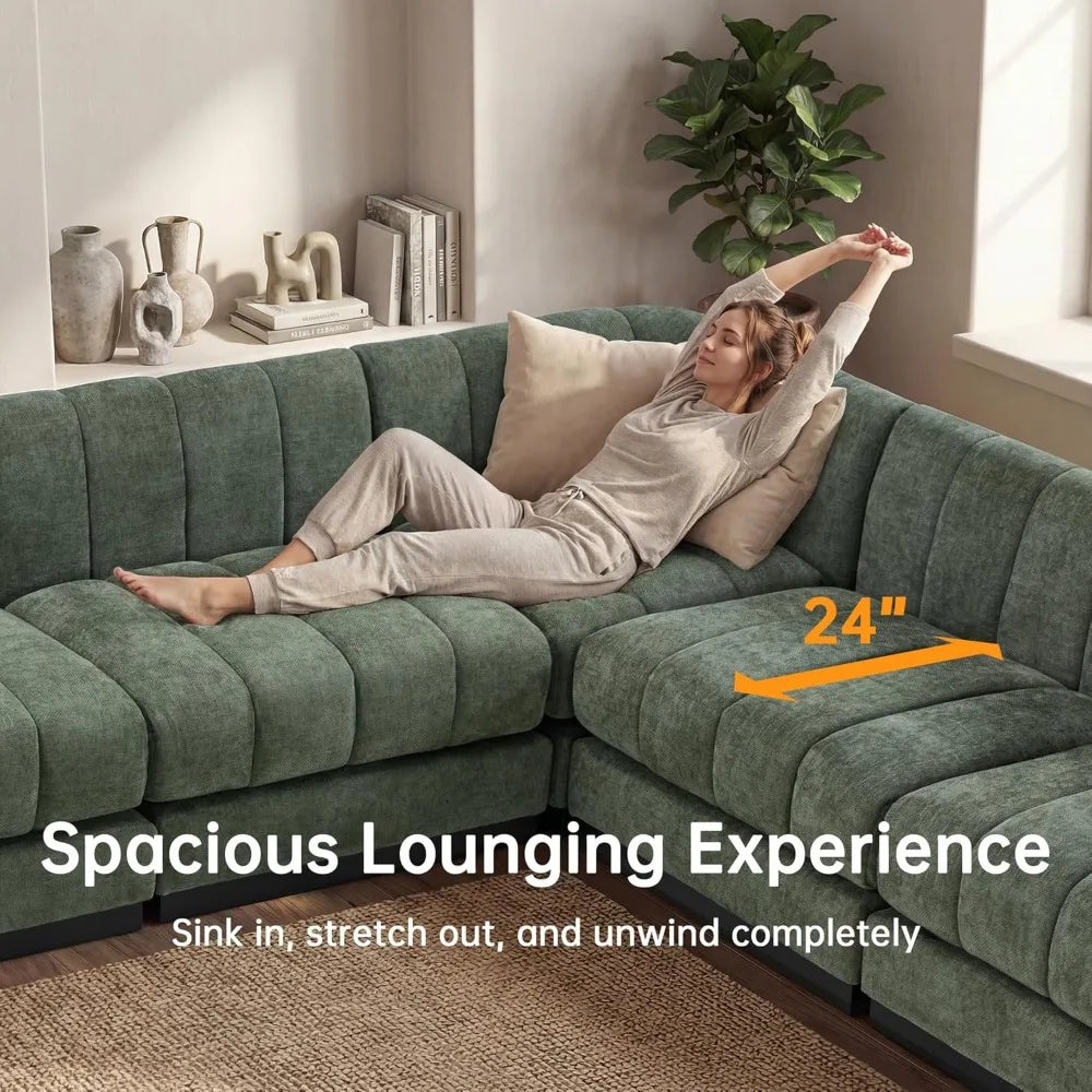Modular Sectional Sofa, Deep Seat Chenille Couch with High Density Foam Cushions, 3-Seat Modern Minimalist Sofa Customized