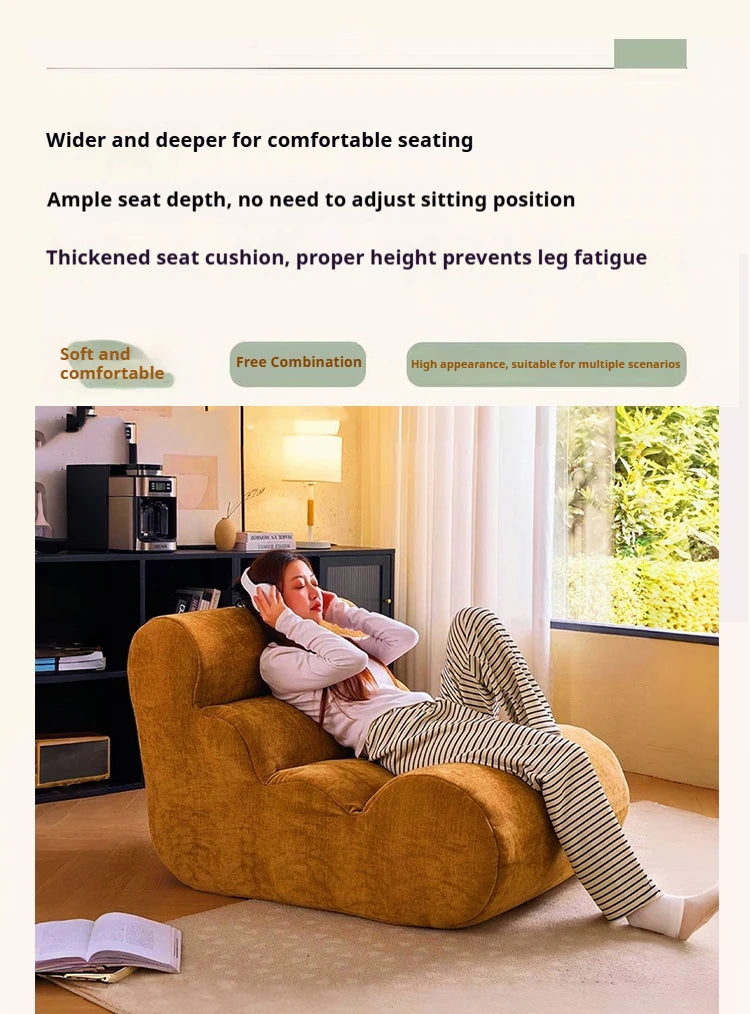 Vacuum Compressed Caterpillar Chair, Mid-Century Hugging 3D Seat with 5-Zone Support, High-Elasticity Sherpa Foam, Small Space