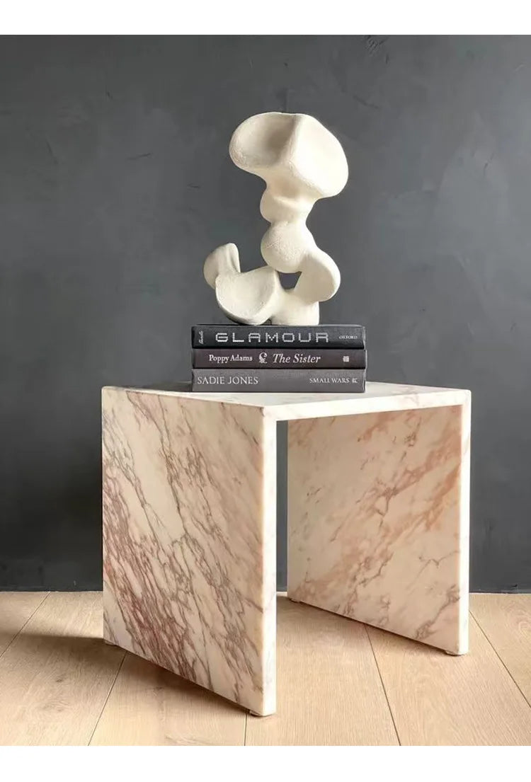 Italian Minimalist Calacatta Side Table, Mobile Square End Table for Living Room, One-Piece Natural Marble, Artistic & Customize