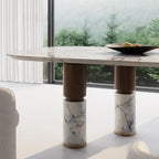 Natural Marble Dining Table with Walnut Base, Minimalist Luxury Villa Long Table, Eco-Friendly & Moisture-Proof, Customizable