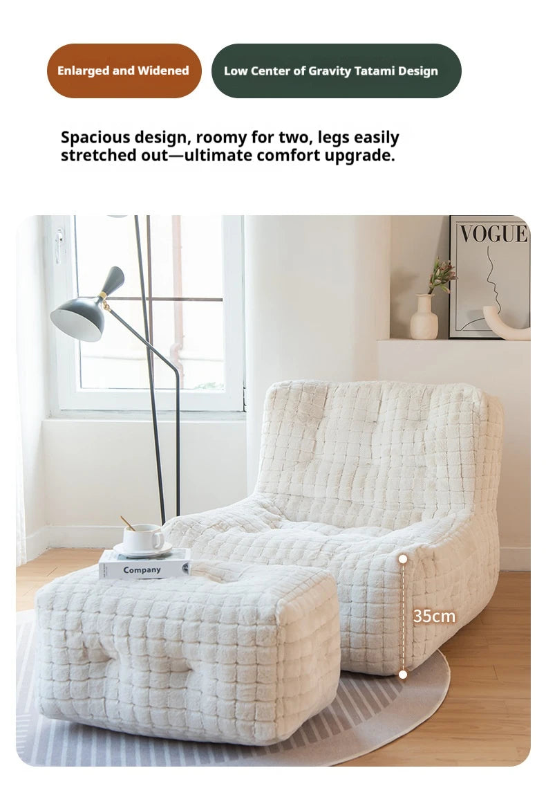 Italian Faux Rabbit Fur Bean Bag Chair, Adjustable Lounge Sac for Living Room & Bedroom, Mixed Filling & Ergonomic, White