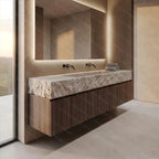 Any Size Custom Wall Mounted Washbasin Rough Travertine Countertop Concealed Drain Textured Basin Artificial Stone Countertop Ba