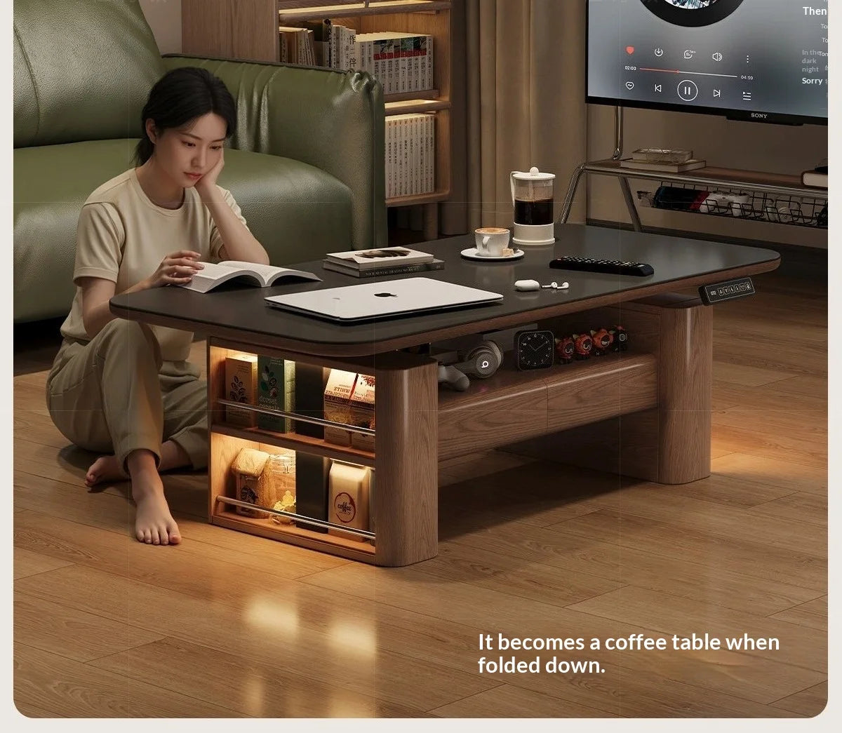 Any Size Custom Nordic Style Electric Lift Coffee Table Sturdy Durable Living Room Home Luxury Multi Functional Tea Table Furnit