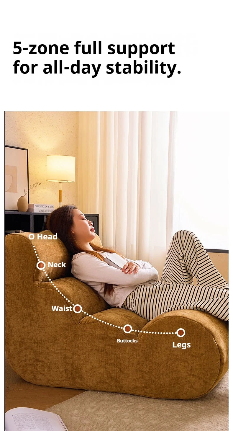 Vacuum Compressed Caterpillar Chair, Mid-Century Hugging 3D Seat with 5-Zone Support, High-Elasticity Sherpa Foam, Small Space