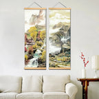 Chinese Traditional Style Four Seasons Landscape Canvas for Living Room Wall Art Poster Solid Wood Scroll Paintings Home Decor