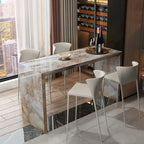 Quartz Stone Breakfast Bar, Kitchen Island with Dining Table & Cabinet, Stain Resistant & High Hardness, Custom Modern Design