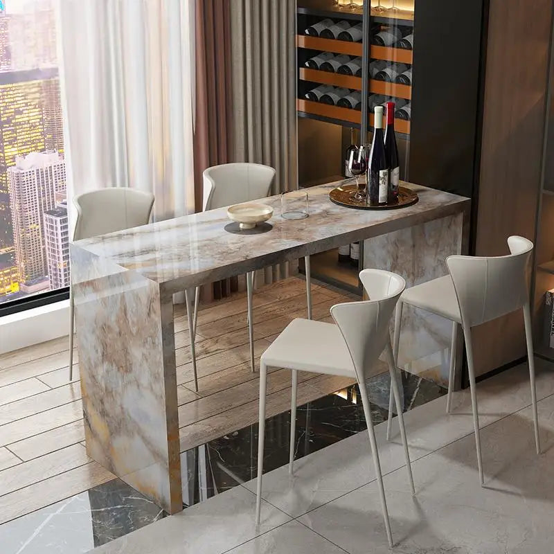 Quartz Stone Breakfast Bar, Kitchen Island with Dining Table & Cabinet, Stain Resistant & High Hardness, Custom Modern Design