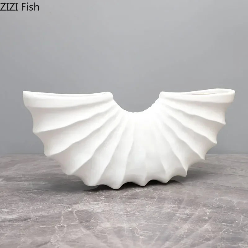 European Scalloped Conch Floral Vase Resin Flower Pots Flower Arrangement Decorative Modern Decor Desk Decoration Crafts Vases