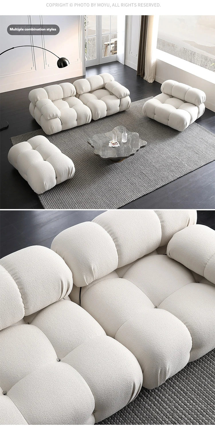 Cream Modular Sofa Set, Cat-Proof Teddy Fabric 3-Seater with Latex-Foam Fill, Imported Pine Frame, Nordic Retro Style