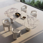 Natural Marble Dining Table with Walnut Base, Minimalist Luxury Villa Long Table, Eco-Friendly & Moisture-Proof, Customizable
