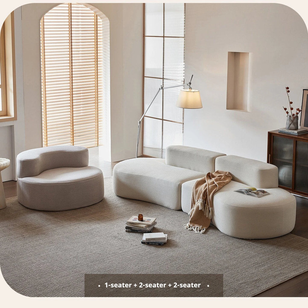 Fabric Sofa, Cashew Shape Compression Couch with High-Resilience Foam, Velvet Upholstery, Non-Deformation, Roll-Pack Design
