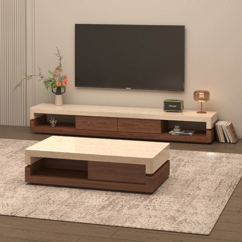 Any Size Custom Walnut Travertine Coffee Table Luxury Artisan Minimalist Heat Scratch Resistant Mansion Living Room Furniture