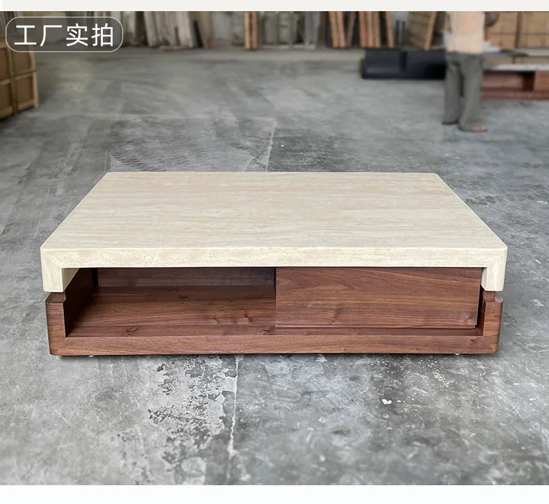 Any Size Custom Walnut Travertine Coffee Table Luxury Artisan Minimalist Heat Scratch Resistant Mansion Living Room Furniture