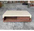 Any Size Custom Walnut Travertine Coffee Table Luxury Artisan Minimalist Heat Scratch Resistant Mansion Living Room Furniture