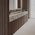 Any Size Custom Wall Mounted Washbasin Rough Travertine Countertop Concealed Drain Textured Basin Artificial Stone Countertop Ba