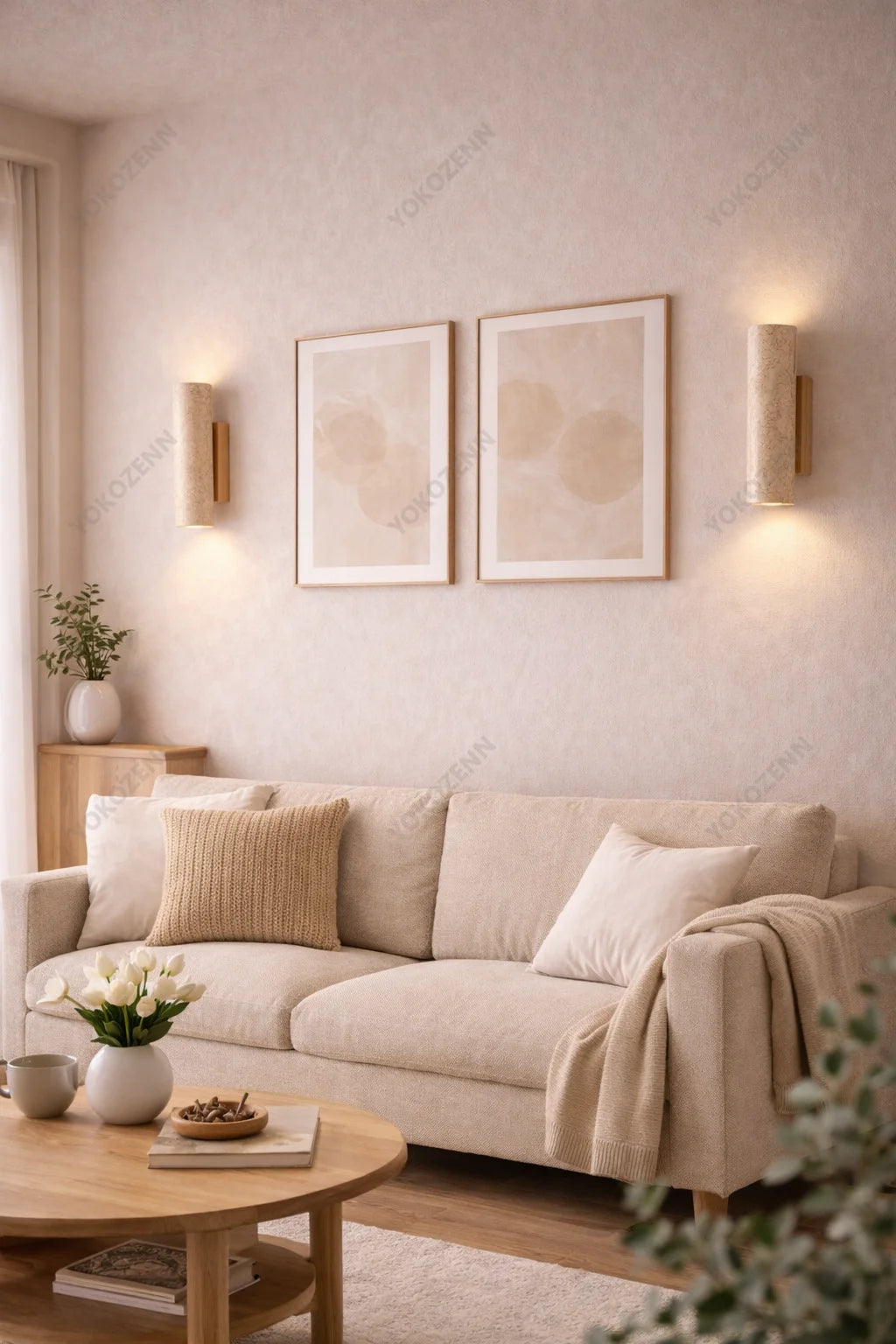 Wabi Sabi  Natural Travertine E27 Wall Lamp, Log & Walnut Wood Wall Light for Bedroom Bedside Staircase Living Room Home Decor