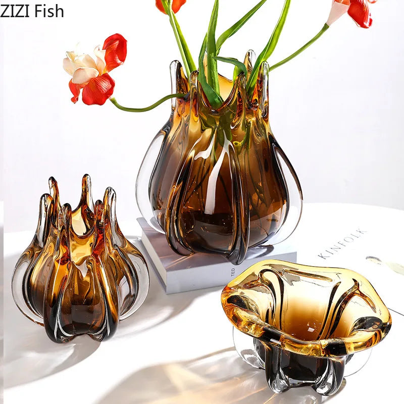 Creative Flower Bud Glass Vase Hydroponics Plant Pot Table Decoration Flowers Arrangement Floral Vases Room Aesthetic Decor