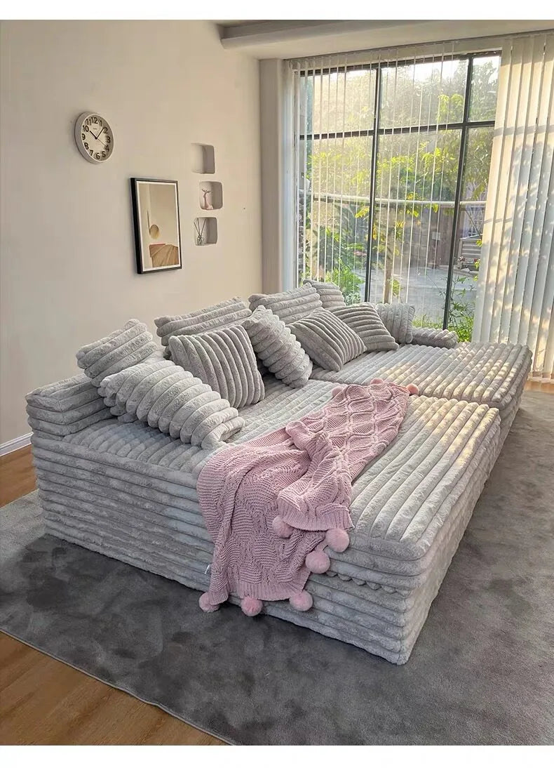 Any Size Custom Oversized Corduroy Rabbit Fur Sofa Customizable Integrated Sponge Sit Lie Eco Friendly Filling Vacuum Packed Liv