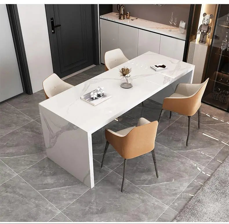 Quartz Stone Breakfast Bar, Kitchen Island with Dining Table & Cabinet, Stain Resistant & High Hardness, Custom Modern Design
