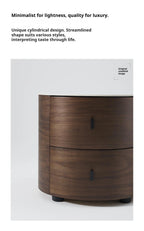 Italian Minimalist Nightstand, Walnut Round Bedside Table with Stone Top, Multi-Layer Wood &Eco-Friendly, Easy Clean, New Design