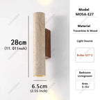 Wabi Sabi  Natural Travertine E27 Wall Lamp, Log & Walnut Wood Wall Light for Bedroom Bedside Staircase Living Room Home Decor