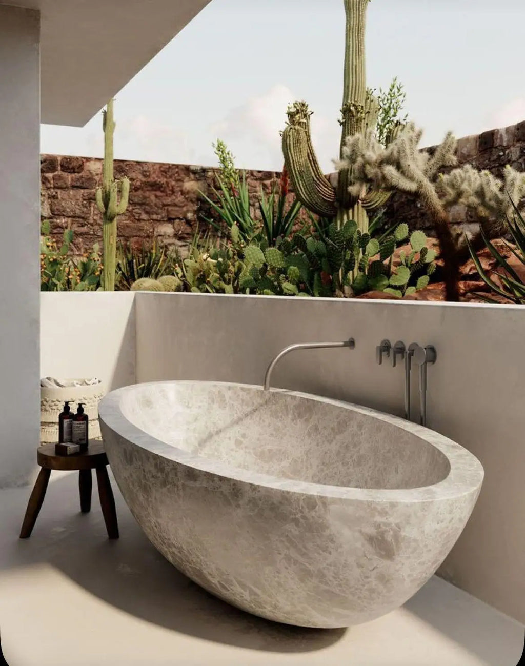 Nordic Luxury Marble Bathtub, Round One-Piece Freestanding Tub for Villa, Heat Retention & Easy Clean, Body Contour, Customizabl