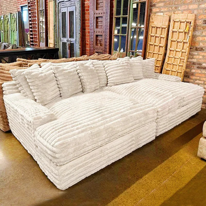 Any Size Custom Oversized Corduroy Rabbit Fur Sofa Customizable Integrated Sponge Sit Lie Eco Friendly Filling Vacuum Packed Liv
