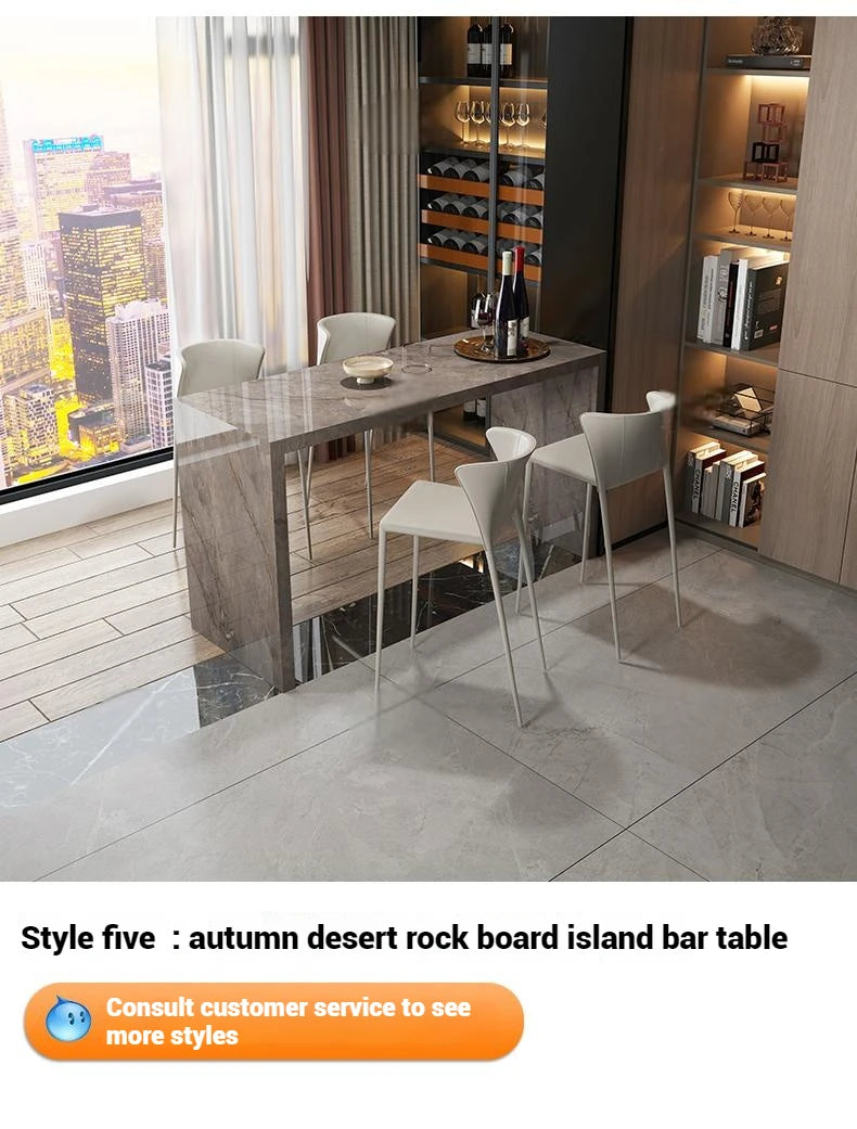Quartz Stone Breakfast Bar, Kitchen Island with Dining Table & Cabinet, Stain Resistant & High Hardness, Custom Modern Design