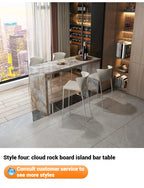 Quartz Stone Breakfast Bar, Kitchen Island with Dining Table & Cabinet, Stain Resistant & High Hardness, Custom Modern Design