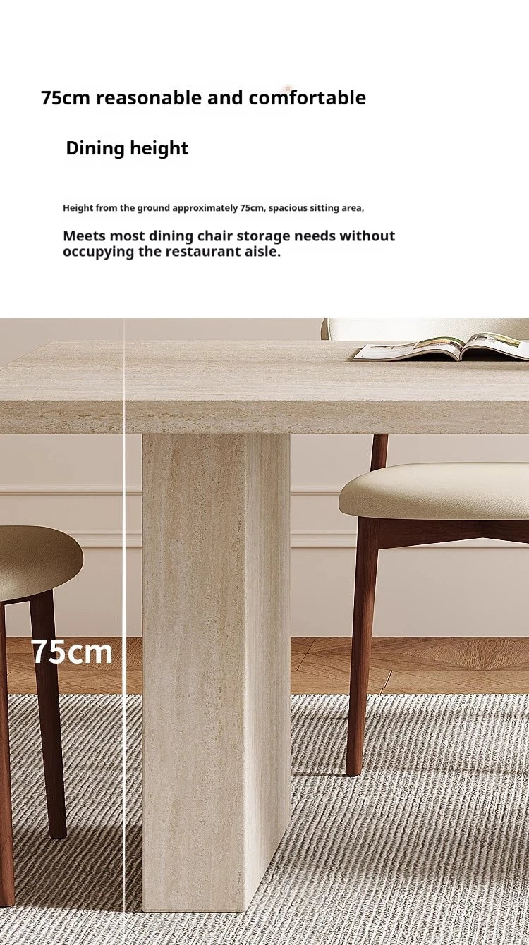 Luxury Travertine Pattern Stone Dining Table, Cream Mid-Century Style for Small Space, Stain & Heat Resistant, Customizable