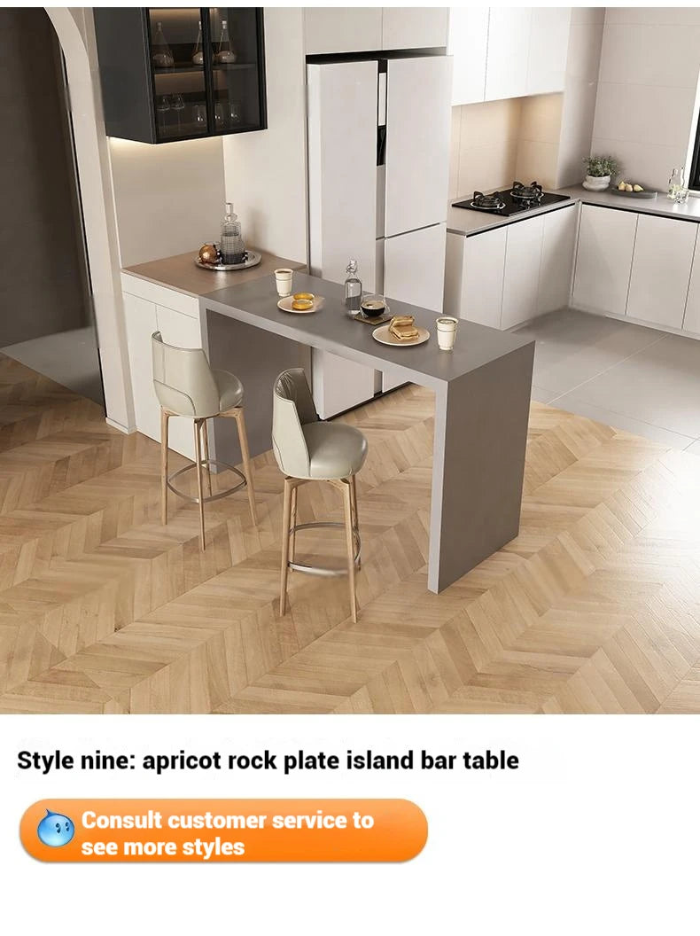 Quartz Stone Breakfast Bar, Kitchen Island with Dining Table & Cabinet, Stain Resistant & High Hardness, Custom Modern Design